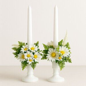 MCM Daisy Candle Rings Set Of 2 Artificial VTG Country Cottagecore Floral Table